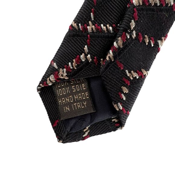 Vintage VALENTINO Cravatte Geometric Webbed Red & Black Silk Tie Made in Italy - Picture 5 of 6